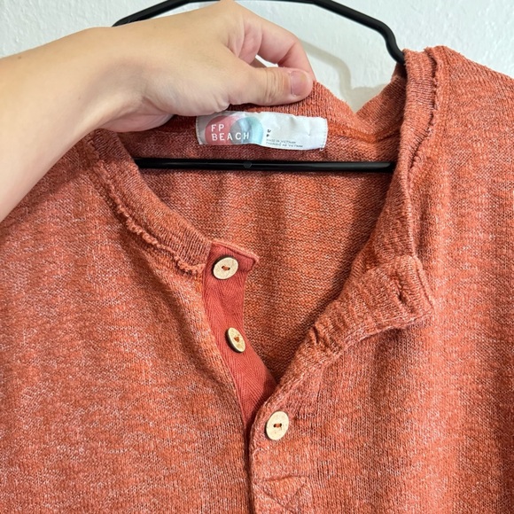 Free People FP Beach Sleep To Dream Henley Pullover Sweater Orange S - Picture 3 of 6